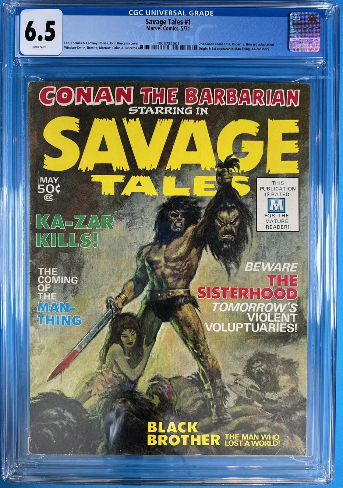 Savage Tales #1 CGC 6.5 White Pages! 1971 1st app. Man-Thing - Front