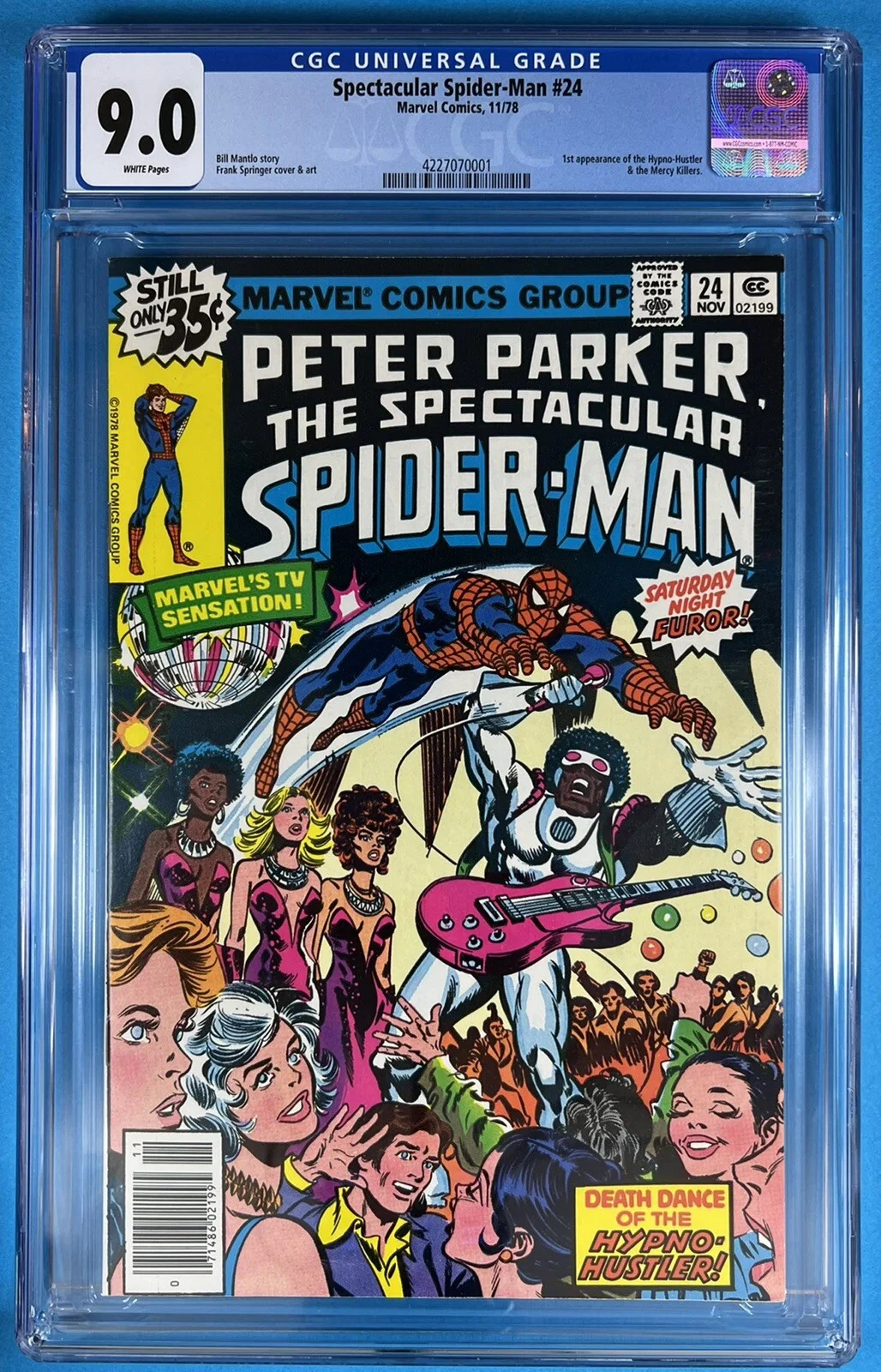 Spectacular Spider-Man #24, CGC 9.0, white pages, 1st Hypno-Hustler - Front