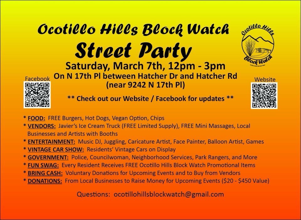 Ocotillo Hills Block Watch Party
